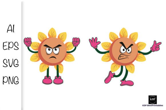 Cartoon Sunflower with Emotion V3: A Vibrant Graphic for Branding and Marketing