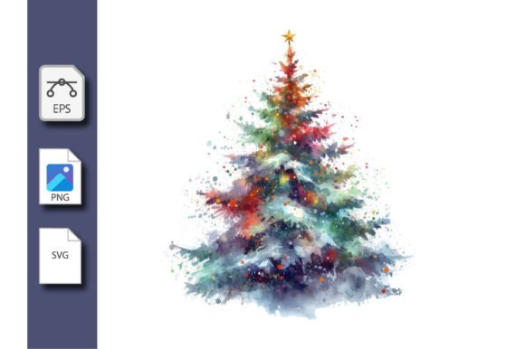 Christmas Tree Watercolor for Crafts and Graphics