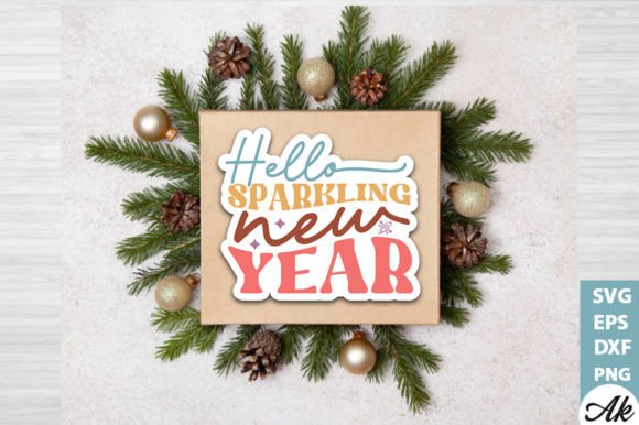 Hello Sparkling New Year Stickers Design: A Festive Graphic Asset for Crafts and Creative Projects