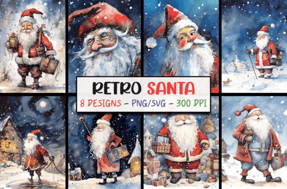 Retro Christmas Backgrounds Santa Claus Graphics for Digital Sellers