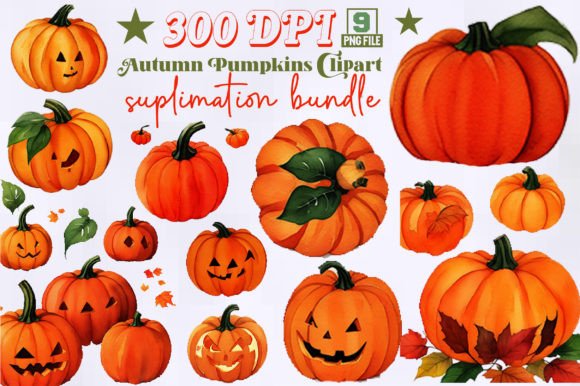 Watercolor Autumn Pumpkins Clipart for Crafts and Graphics